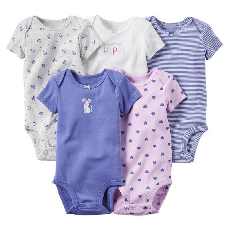 5 Pieces/Lot Baby Bodysuits Sling Sleeveless Short Sleeved Cotton Baby Jumpsuit Baby Clothes Dot Print Baby Girls Bodysuits V49 - CelebritystyleFashion.com.au online clothing shop australia