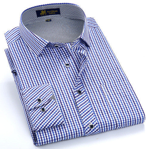 Autumn Men's Long Sleeve Small Plaid Pattern Dress Shirt Fine Thin Cotton Blend Fabric Regular Fit Business Formal Shirts - CelebritystyleFashion.com.au online clothing shop australia