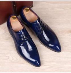 mens business wedding work dress bright genuine leather shoes point toe oxford shoe lace up Korean fashion - CelebritystyleFashion.com.au online clothing shop australia