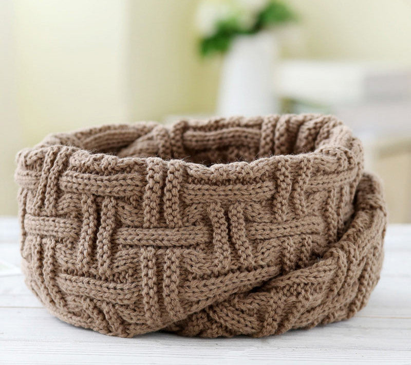 knitted scarf women Fashion Pure neck Woolen Scarf Autumn Winter Scarf Women Warm shawls 2 Circle Cable Knit Long Ring Scarf - CelebritystyleFashion.com.au online clothing shop australia