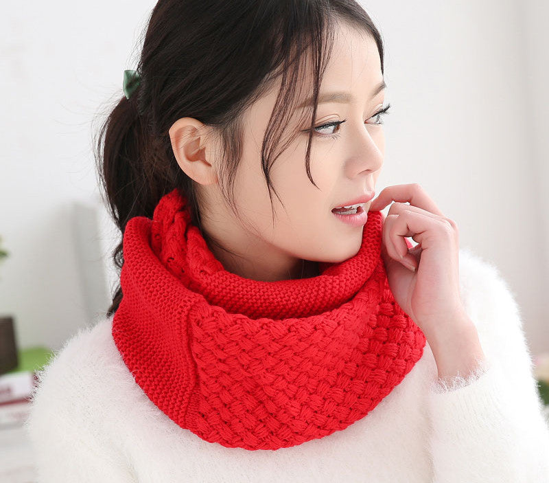 knitted scarf women Fashion Pure neck Woolen Scarf Autumn Winter Scarf Women Warm shawls 2 Circle Cable Knit Long Ring Scarf - CelebritystyleFashion.com.au online clothing shop australia