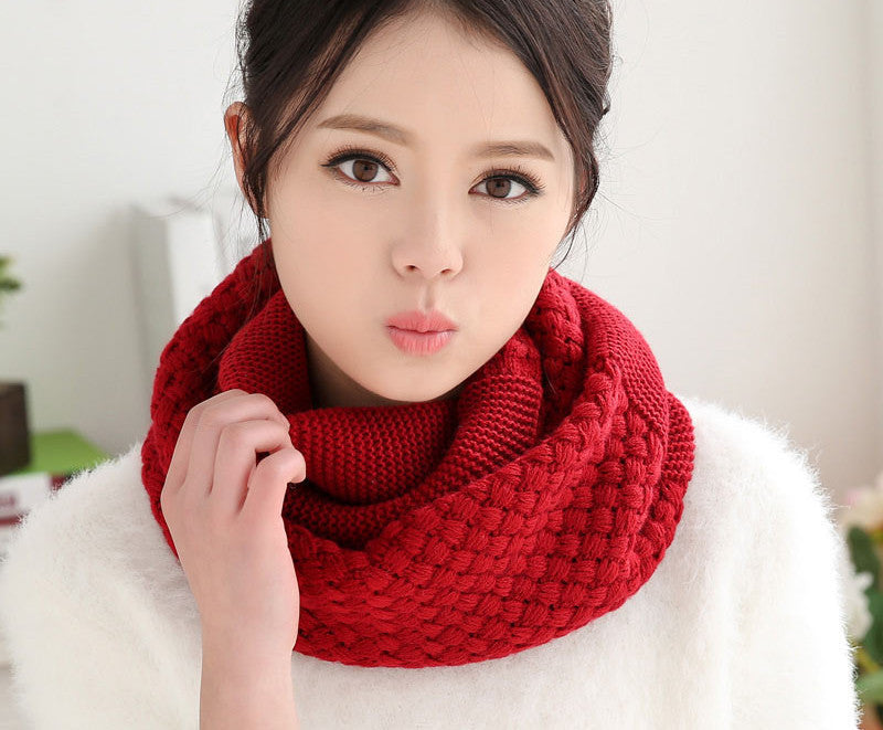 knitted scarf women Fashion Pure neck Woolen Scarf Autumn Winter Scarf Women Warm shawls 2 Circle Cable Knit Long Ring Scarf - CelebritystyleFashion.com.au online clothing shop australia