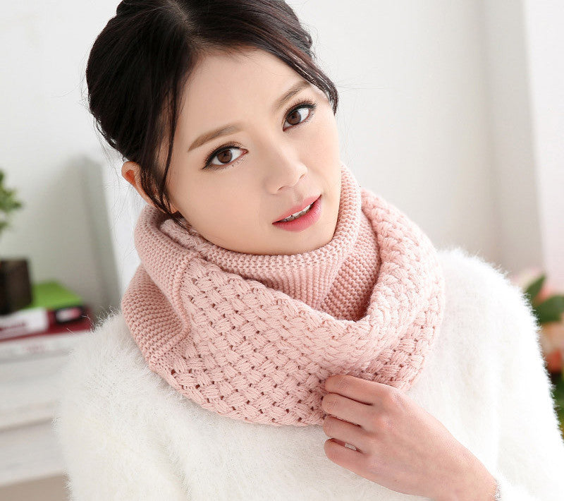 knitted scarf women Fashion Pure neck Woolen Scarf Autumn Winter Scarf Women Warm shawls 2 Circle Cable Knit Long Ring Scarf - CelebritystyleFashion.com.au online clothing shop australia