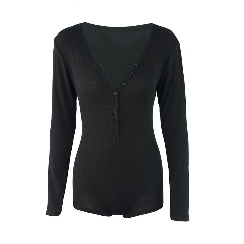 Simplee Apparel autumn winter knitted long sleeve bodysuit Deep v neck playsuit elegant women warm short jumpsuit rompers-Dollar Bargains Online Shopping Australia