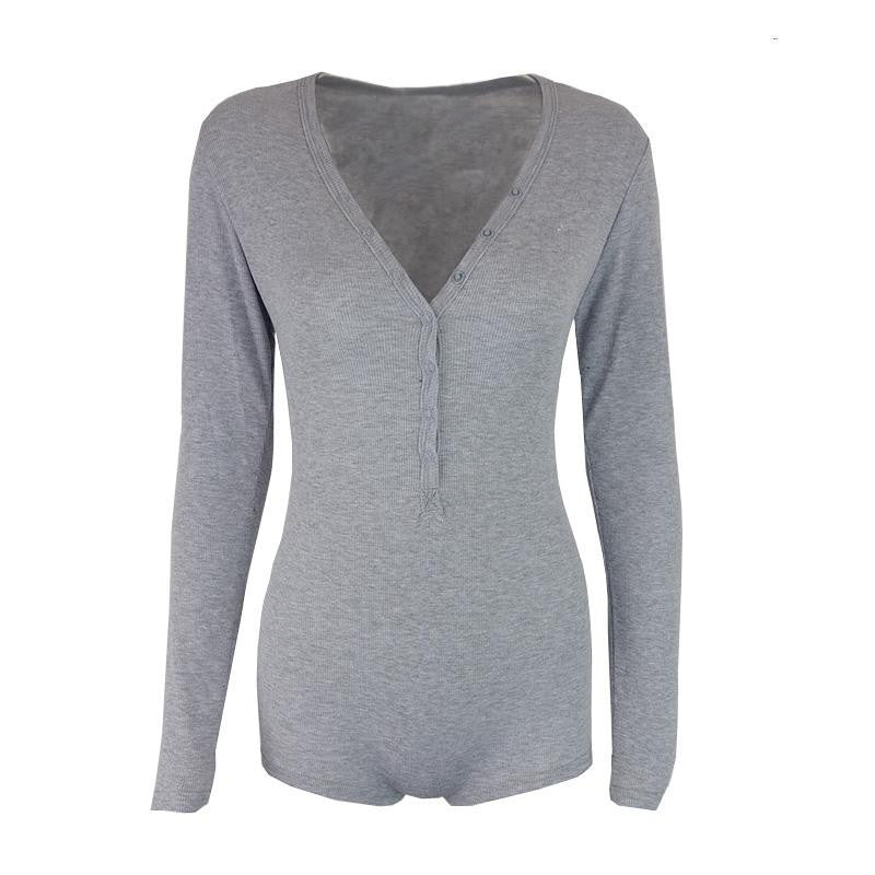 Simplee Apparel autumn winter knitted long sleeve bodysuit Deep v neck playsuit elegant women warm short jumpsuit rompers-Dollar Bargains Online Shopping Australia