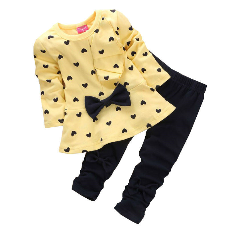 Children Baby Girl Heart-shaped Bow t shirt+pants 2PCS Clothes Set Suit Top Sweater clothing set - CelebritystyleFashion.com.au online clothing shop australia