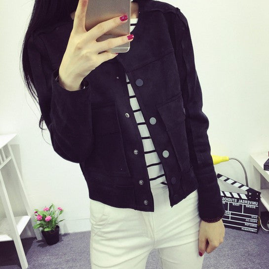 Retro Military Green Jacket Fashion Casual Suede Outerwear Coats Women Jaqueta Feminina-Dollar Bargains Online Shopping Australia