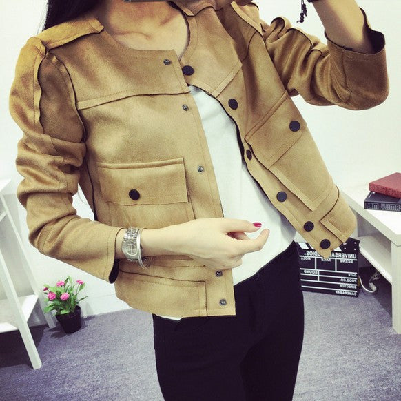 Retro Military Green Jacket Fashion Casual Suede Outerwear Coats Women Jaqueta Feminina-Dollar Bargains Online Shopping Australia