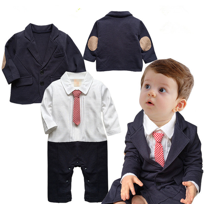 gentleman baby boy clothes white coat+ striped rompers clothing set newborn wedding suit - CelebritystyleFashion.com.au online clothing shop australia