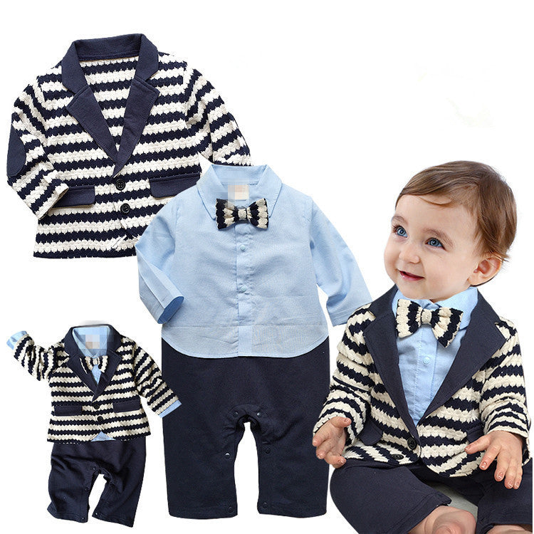 gentleman baby boy clothes white coat+ striped rompers clothing set newborn wedding suit - CelebritystyleFashion.com.au online clothing shop australia