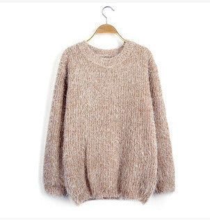 Women Fashion Autumn Winter Warm Mohair O-Neck Women Pullover Long Sleeve Casual Loose Sweater Knitted Tops - CelebritystyleFashion.com.au online clothing shop australia