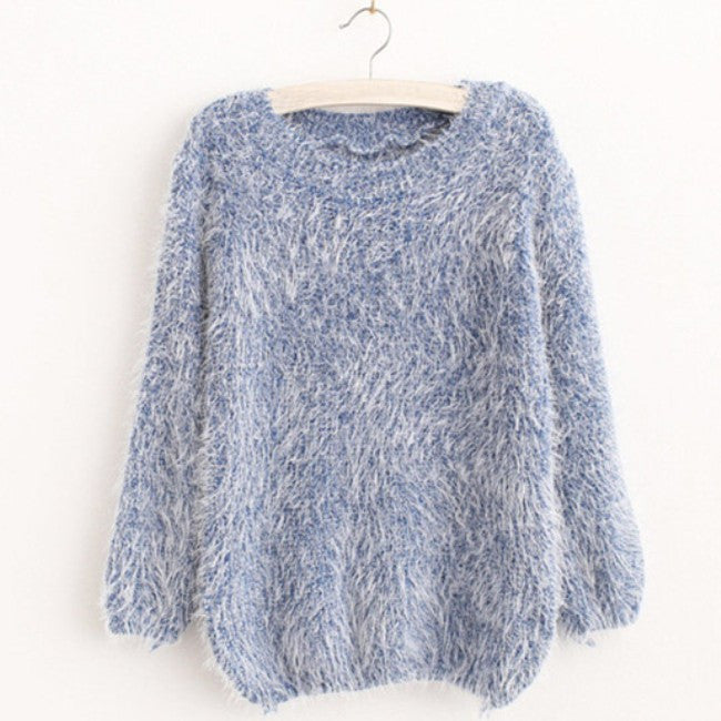 Women Fashion Autumn Winter Warm Mohair O-Neck Women Pullover Long Sleeve Casual Loose Sweater Knitted Tops - CelebritystyleFashion.com.au online clothing shop australia