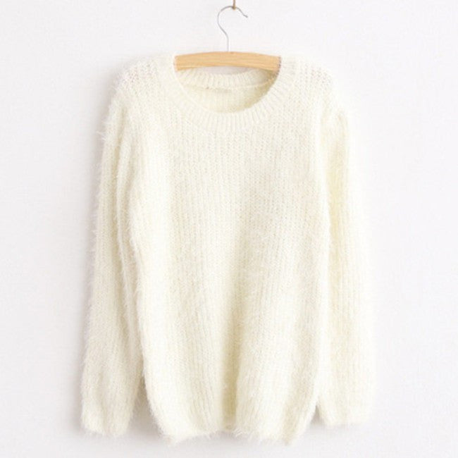 Women Fashion Autumn Winter Warm Mohair O-Neck Women Pullover Long Sleeve Casual Loose Sweater Knitted Tops - CelebritystyleFashion.com.au online clothing shop australia