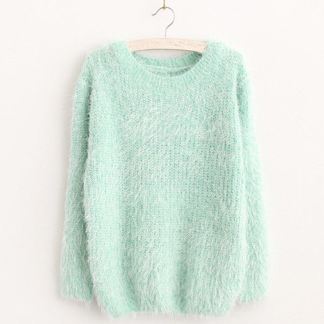 Women Fashion Autumn Winter Warm Mohair O-Neck Women Pullover Long Sleeve Casual Loose Sweater Knitted Tops - CelebritystyleFashion.com.au online clothing shop australia