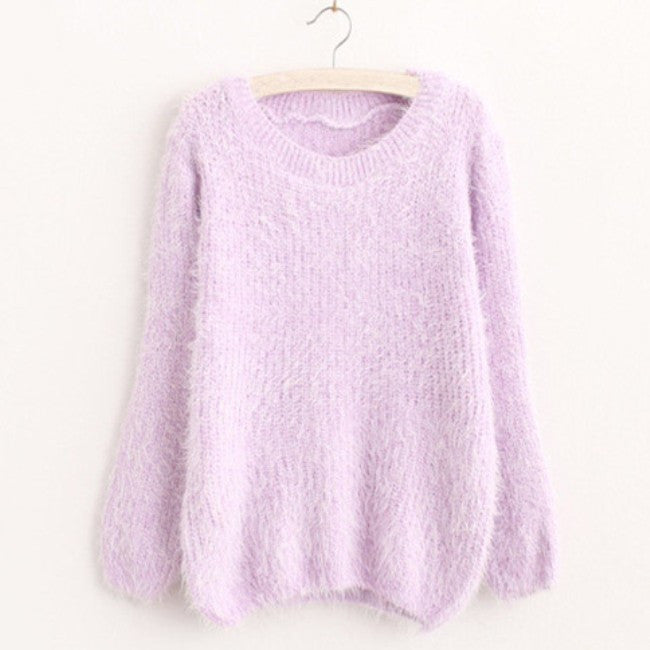 Women Fashion Autumn Winter Warm Mohair O-Neck Women Pullover Long Sleeve Casual Loose Sweater Knitted Tops - CelebritystyleFashion.com.au online clothing shop australia