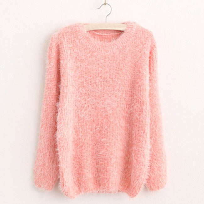 Women Fashion Autumn Winter Warm Mohair O-Neck Women Pullover Long Sleeve Casual Loose Sweater Knitted Tops - CelebritystyleFashion.com.au online clothing shop australia