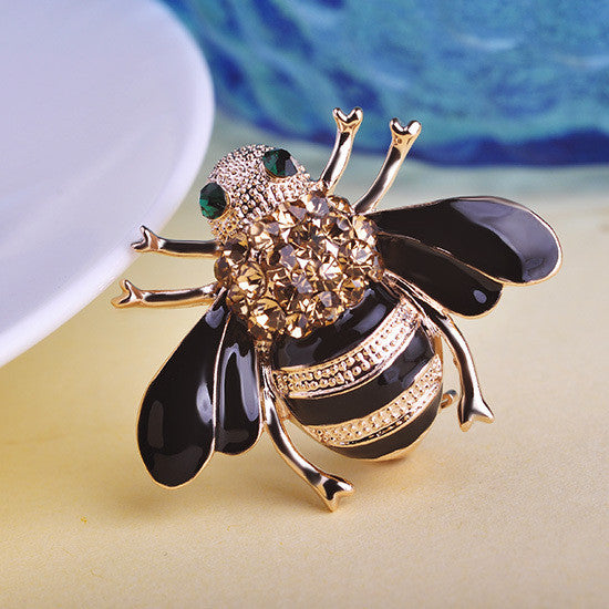 High Quality Bee Brooches Enamel Esmalte Broches 18K Gold Plated Champagne Rhinestone Hijab Pins juego de tronos Halloween joyas - CelebritystyleFashion.com.au online clothing shop australia