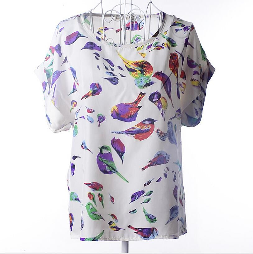 Large size women printing blouse bird bat shirt short-sleeved-Dollar Bargains Online Shopping Australia