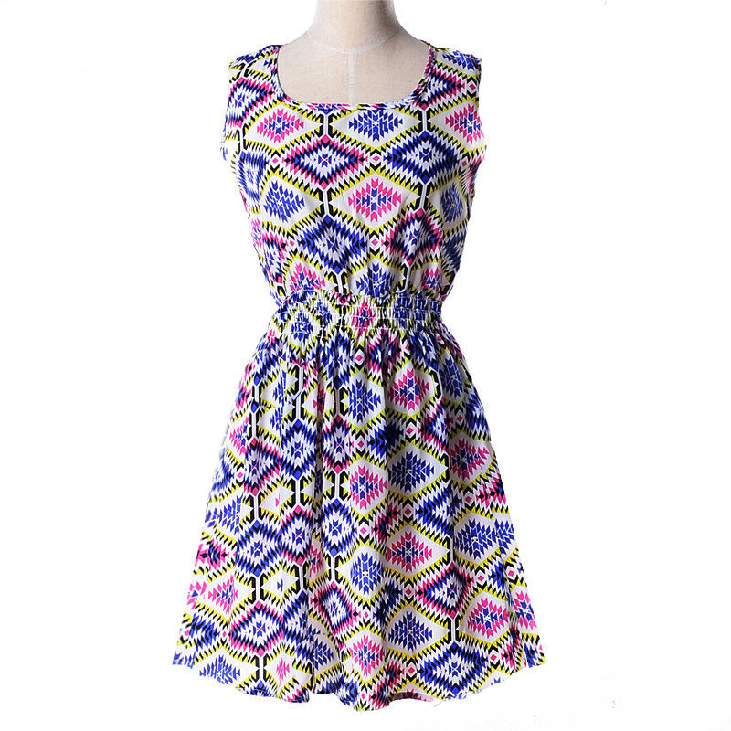 design summer dress Women casual Bohemian dress floral flower sleeveless vest printed beach chiffon top dress S092-Dollar Bargains Online Shopping Australia