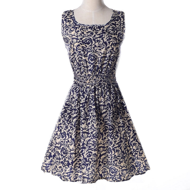 design summer dress Women casual Bohemian dress floral flower sleeveless vest printed beach chiffon top dress S092-Dollar Bargains Online Shopping Australia