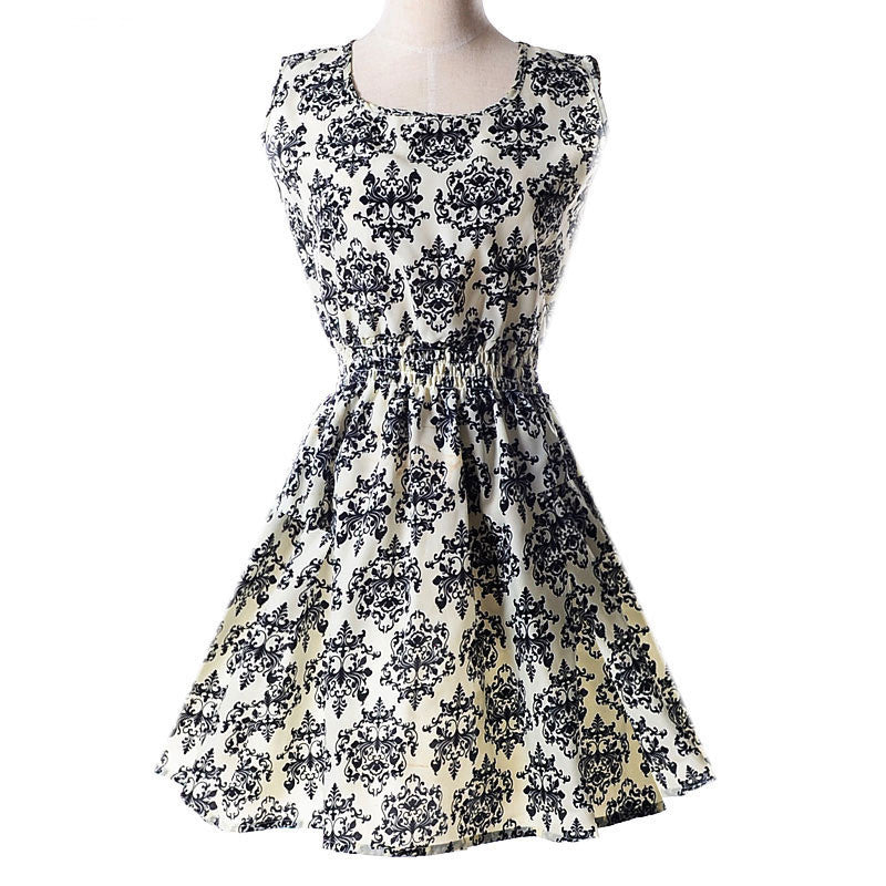 design summer dress Women casual Bohemian dress floral flower sleeveless vest printed beach chiffon top dress S092-Dollar Bargains Online Shopping Australia