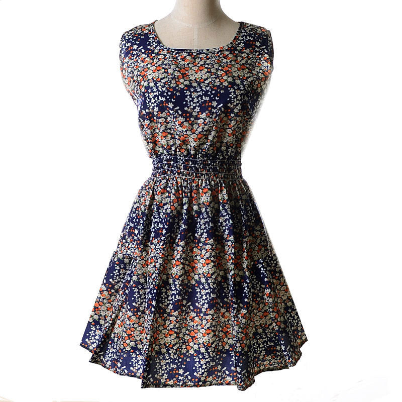 design summer dress Women casual Bohemian dress floral flower sleeveless vest printed beach chiffon top dress S092-Dollar Bargains Online Shopping Australia