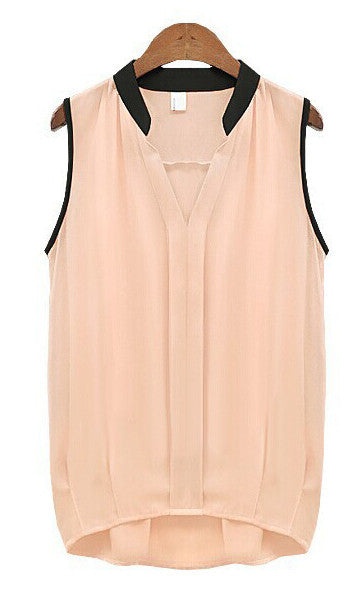 Women Casual Chiffon Blouse Blusas Femininas Plus Size Solid Color Sleeveless Shirt Blusa Roupas Feminino Camisa Preto Rosa-Dollar Bargains Online Shopping Australia