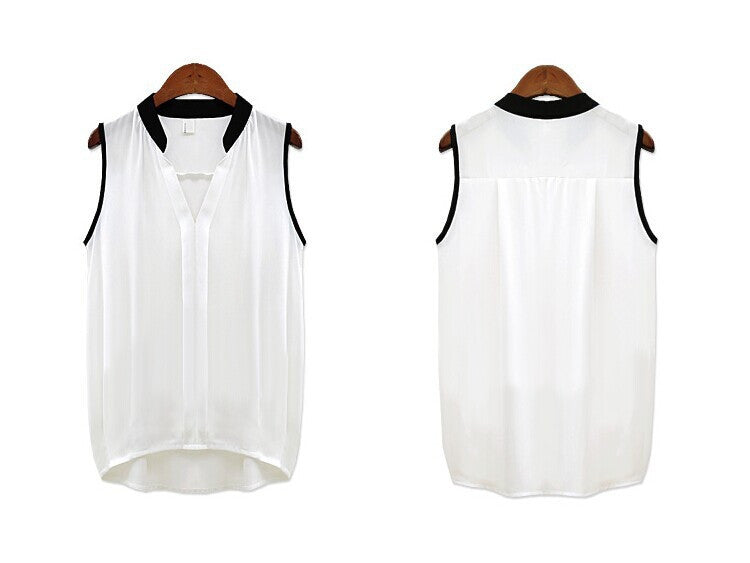 Women Casual Chiffon Blouse Blusas Femininas Plus Size Solid Color Sleeveless Shirt Blusa Roupas Feminino Camisa Preto Rosa-Dollar Bargains Online Shopping Australia