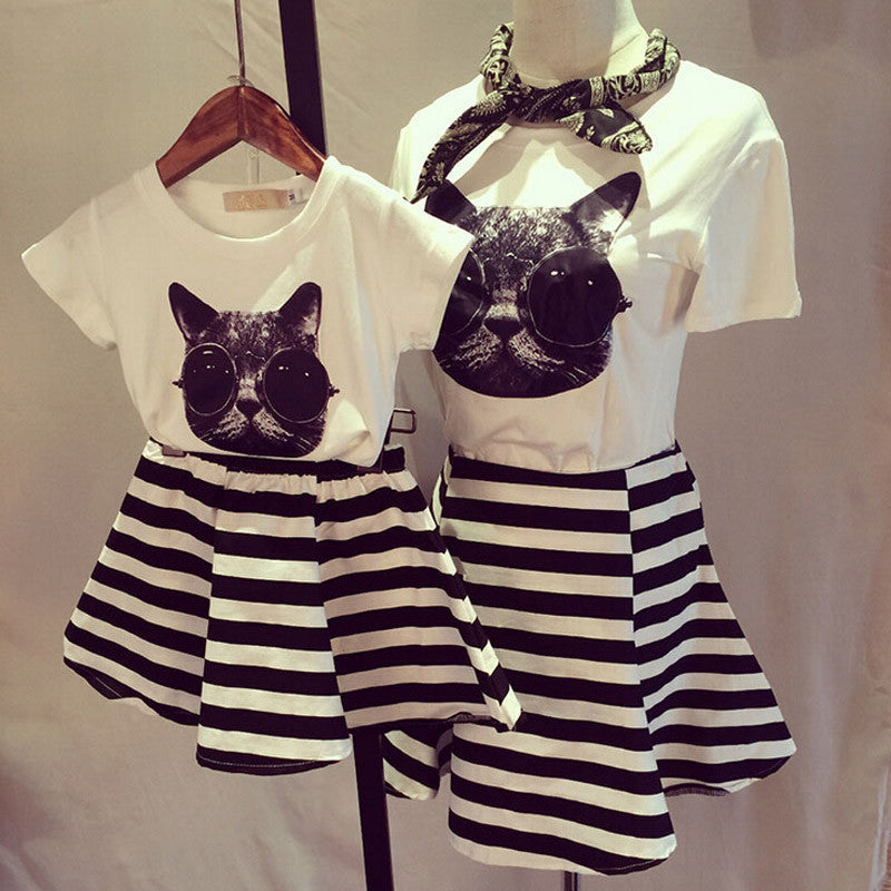 Family Clothes Sets Matching Mother And Daughter Set Cotton Short-Sleeve T-Shirts Fashion Striped Mother Daughter Dresses-Dollar Bargains Online Shopping Australia