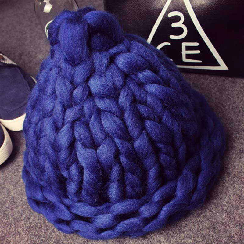 Women Winter Warm Hat Handmade Knitted Coarse Lines Cable Hats Knit Cap Candy Color Beanie Crochet Caps Women Accessories - CelebritystyleFashion.com.au online clothing shop australia