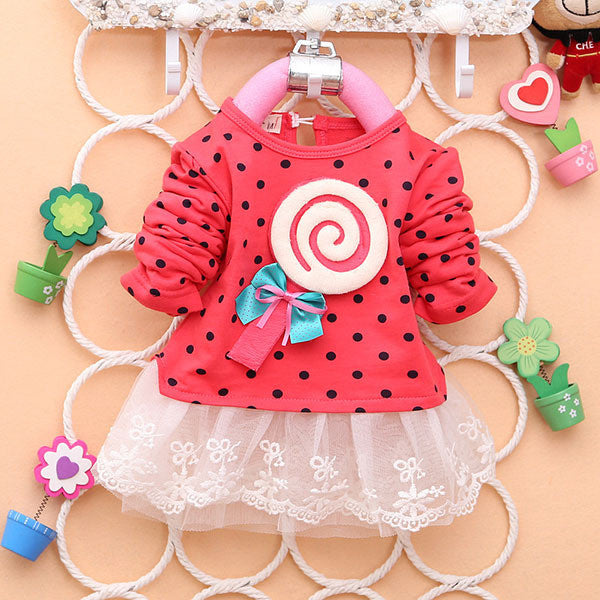 Kids Sweater Greatly Lollipop Dot Girls T-shirt Stitching Baby Girls lace Dresses H75 - CelebritystyleFashion.com.au online clothing shop australia