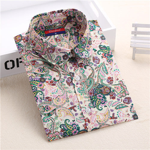 Dioufond Floral Long Sleeve Vintage Blouse Cherry Turn Down Collar Shirt Blusas Feminino Ladies Blouses Womens Tops Fashion-Dollar Bargains Online Shopping Australia