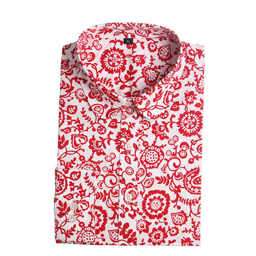 Dioufond Floral Long Sleeve Vintage Blouse Cherry Turn Down Collar Shirt Blusas Feminino Ladies Blouses Womens Tops Fashion-Dollar Bargains Online Shopping Australia