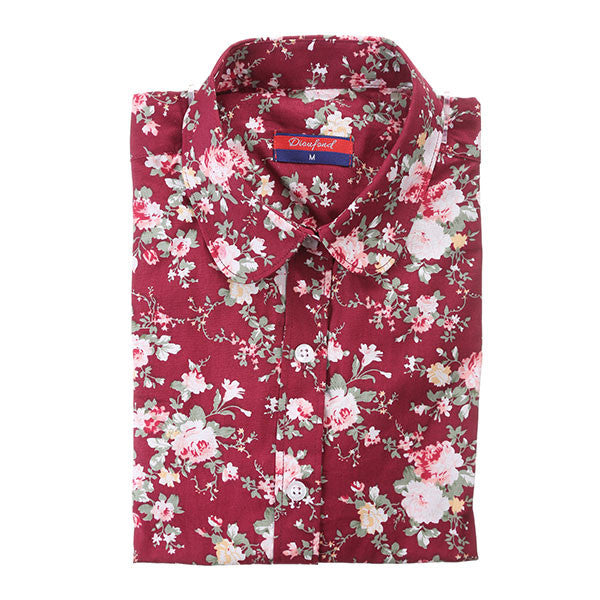 Dioufond Floral Long Sleeve Vintage Blouse Cherry Turn Down Collar Shirt Blusas Feminino Ladies Blouses Womens Tops Fashion-Dollar Bargains Online Shopping Australia