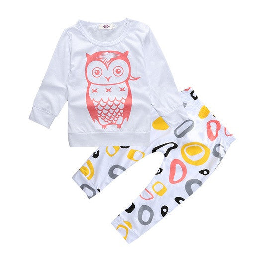 girl & boys clothes set long sleeve+Pants owl pattern set of clothes newborn baby suit children clothing - CelebritystyleFashion.com.au online clothing shop australia