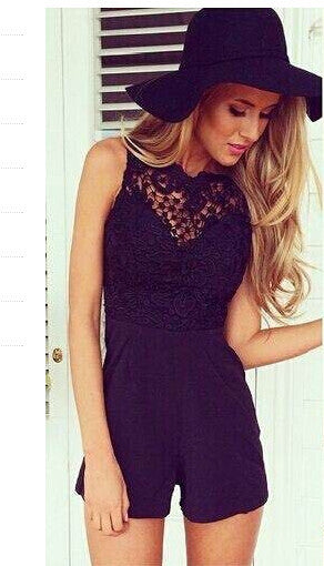 Arrival Tank Slim Women's bodycon jumpsuit With Lace Patchwork playsuit Sleeveless shorts coveralls Macacaos J2314-Dollar Bargains Online Shopping Australia