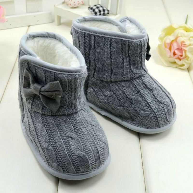 Baby Girl Knit Bowknot Faux Fleece Snow Boot Soft Sole Kids Wool Baby Shoes 3-18M - CelebritystyleFashion.com.au online clothing shop australia