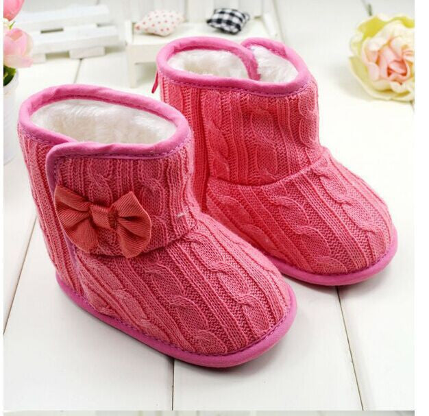 Baby Girl Knit Bowknot Faux Fleece Snow Boot Soft Sole Kids Wool Baby Shoes 3-18M - CelebritystyleFashion.com.au online clothing shop australia