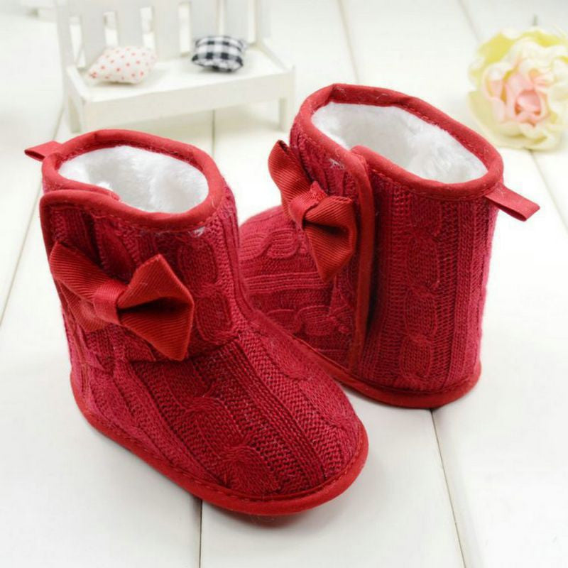 Baby Girl Knit Bowknot Faux Fleece Snow Boot Soft Sole Kids Wool Baby Shoes 3-18M - CelebritystyleFashion.com.au online clothing shop australia