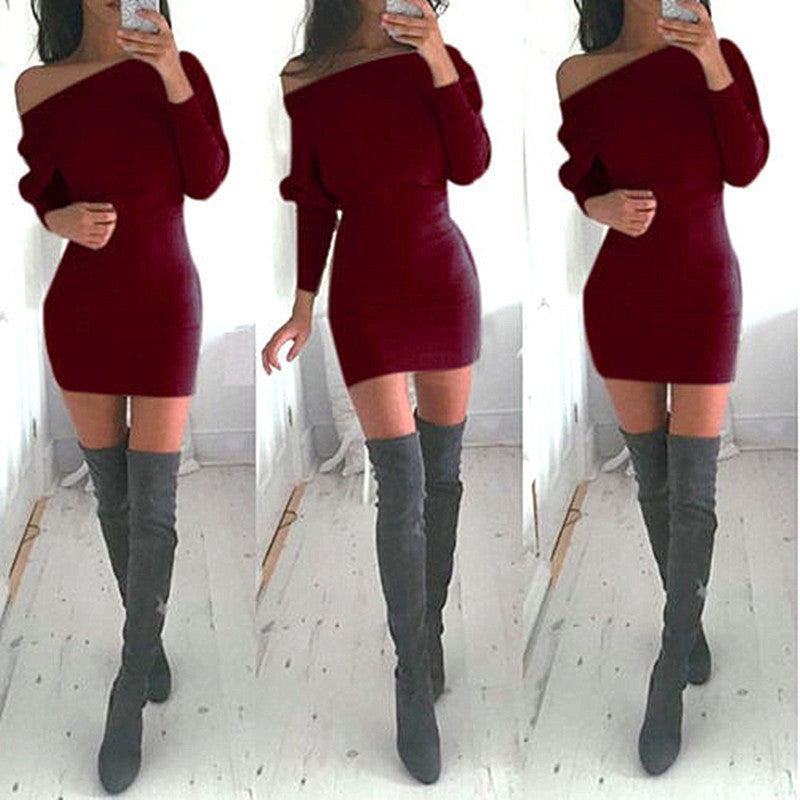 S-XL Khaki Tunic Winter Dress Women Casual Batwing Sleeve Party Dresses Lady Sexy Mini Plus Size Slash Neck Dress Vestidos 15343-Dollar Bargains Online Shopping Australia