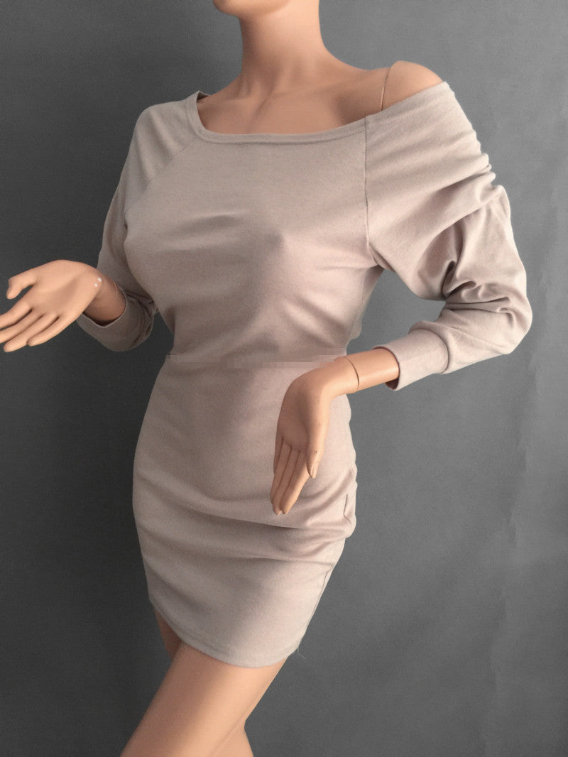 S-XL Khaki Tunic Winter Dress Women Casual Batwing Sleeve Party Dresses Lady Sexy Mini Plus Size Slash Neck Dress Vestidos 15343-Dollar Bargains Online Shopping Australia