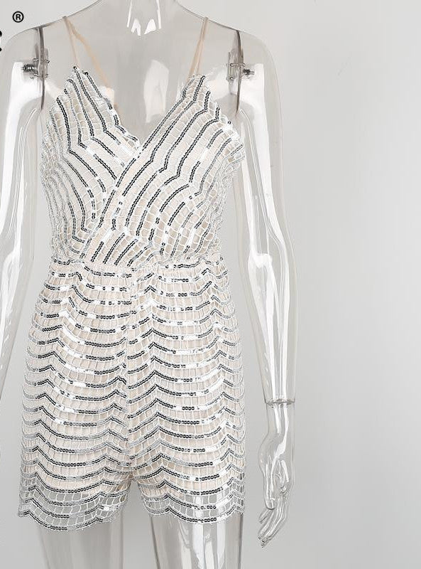 Simplee Sexy backless sequin jumpsuit romper women Adjustable strap v neck evening party overalls Fashion club playsuit-Dollar Bargains Online Shopping Australia