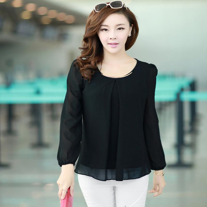 Sequins O-Neck Elastic Cuff Shirt for Spring Autumn Blouse Tops Chiffon shirt-Dollar Bargains Online Shopping Australia