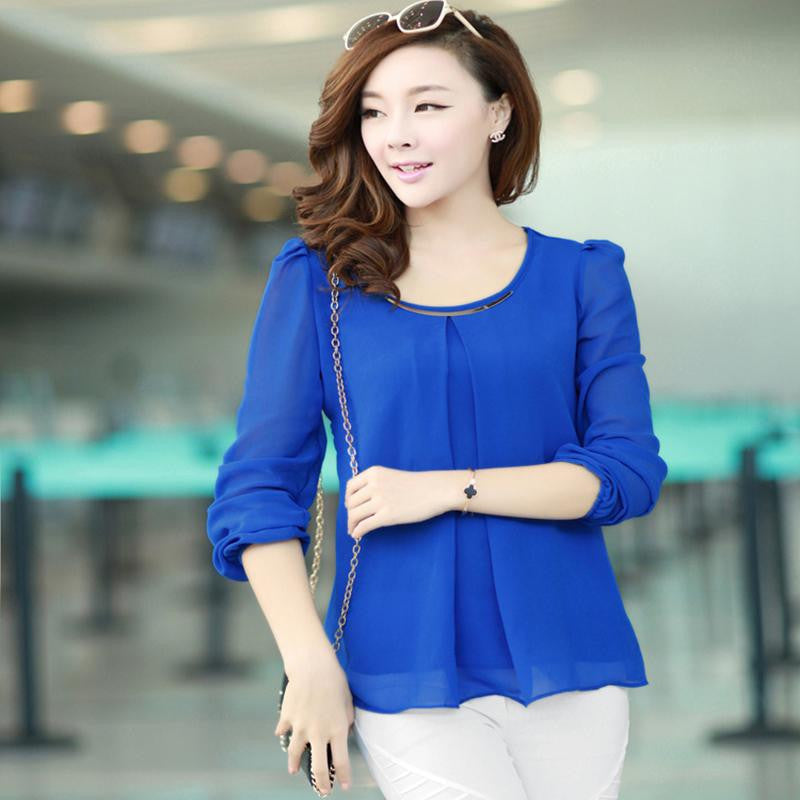 Sequins O-Neck Elastic Cuff Shirt for Spring Autumn Blouse Tops Chiffon shirt-Dollar Bargains Online Shopping Australia