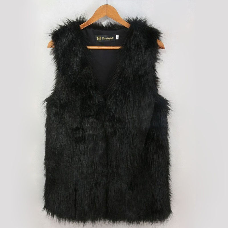 Ladies Autumn & Winter Warm Sleeveless Fake Fur V-neck Long Waistcoat Design Outwear Vest High Quality-Dollar Bargains Online Shopping Australia