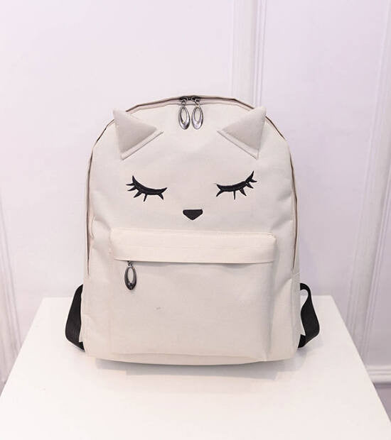 Cute Cartoon Embroidery Cat Printing Backpack Canvas Backpacks For Teenage Girls College Style Casual Backpack Sac Mochilas-Dollar Bargains Online Shopping Australia