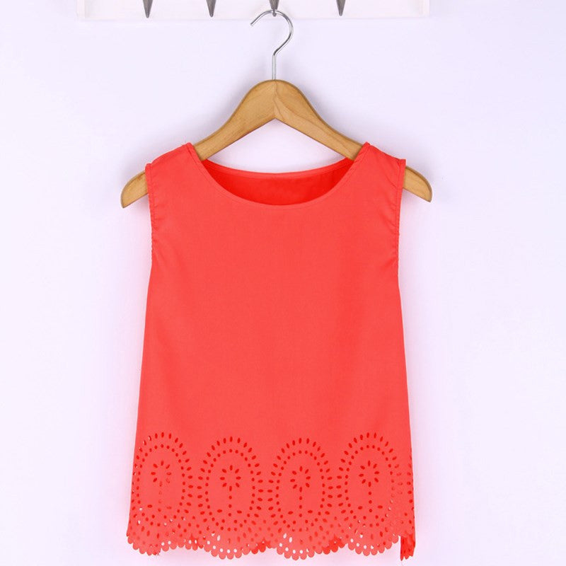 Summer Fashion Women Cropped Top Chiffon Tank Hollow Out Sleeveless Vest Plus Size Ladies Casual Blusa Feminina 6 Colors - CelebritystyleFashion.com.au online clothing shop australia