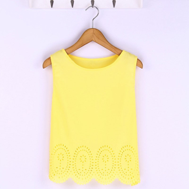 Summer Fashion Women Cropped Top Chiffon Tank Hollow Out Sleeveless Vest Plus Size Ladies Casual Blusa Feminina 6 Colors - CelebritystyleFashion.com.au online clothing shop australia