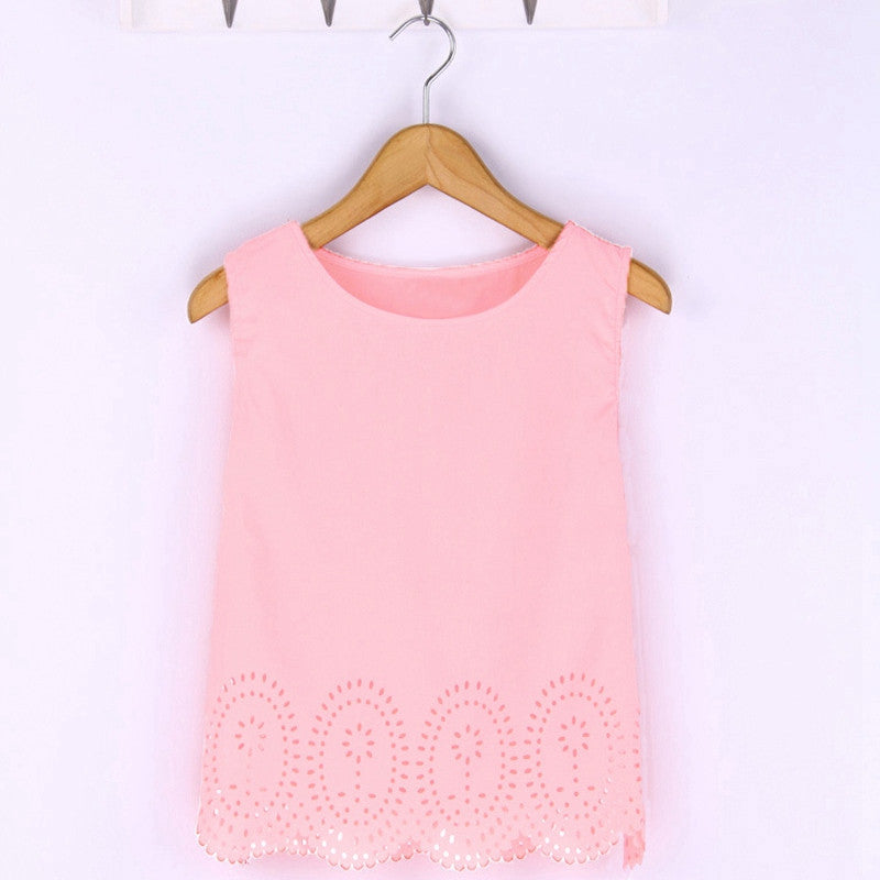 Summer Fashion Women Cropped Top Chiffon Tank Hollow Out Sleeveless Vest Plus Size Ladies Casual Blusa Feminina 6 Colors - CelebritystyleFashion.com.au online clothing shop australia