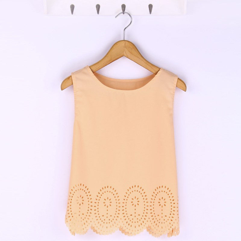 Summer Fashion Women Cropped Top Chiffon Tank Hollow Out Sleeveless Vest Plus Size Ladies Casual Blusa Feminina 6 Colors - CelebritystyleFashion.com.au online clothing shop australia